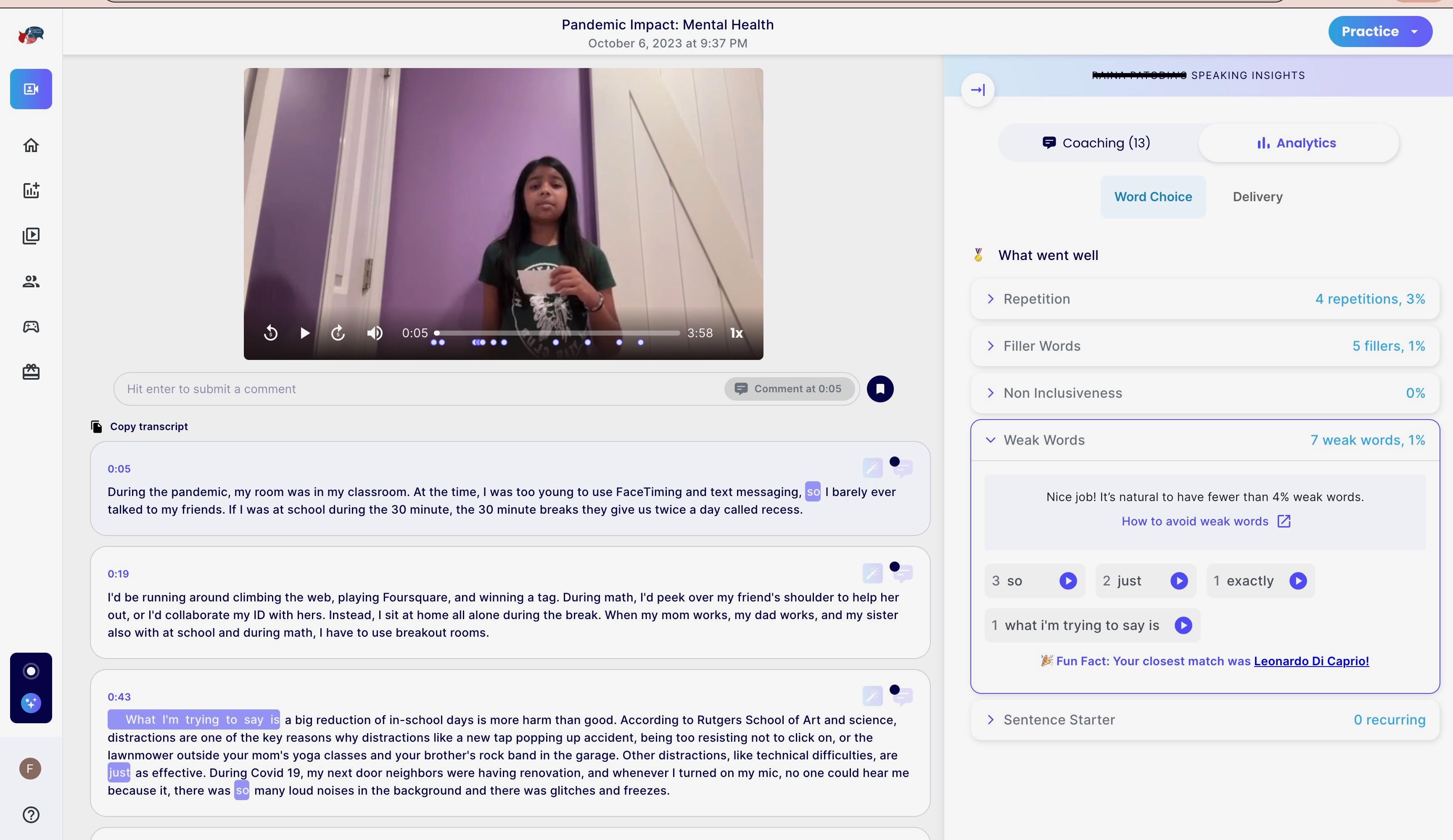 Advanced AI coaching technology in action